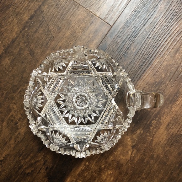 Vintage Cut Glass Sunburst Relish Tray Candy Dish with Cup handle, Ornate design - Picture 2 of 10